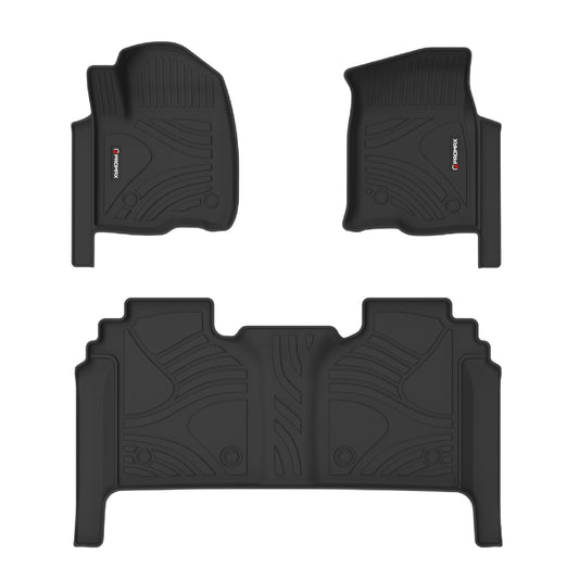 Floor Mats for 2019-2024 Chevrolet Silverado 1500 Crew Cab front bucket seating and rear row with factory carpeted storage 1st & 2nd Row Black